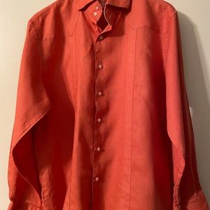 Orange men’s linen long sleeve shirt